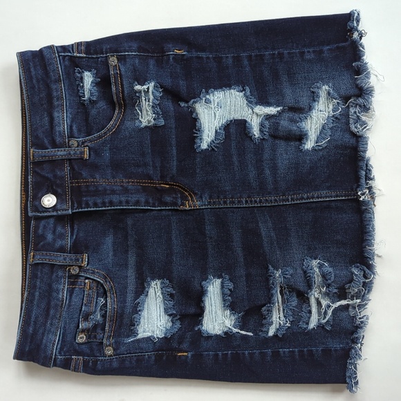 AEO Next Level Stretch X Super Hi-Rise Mini Distressed Jean Skirt 4R Blue - Picture 1 of 16